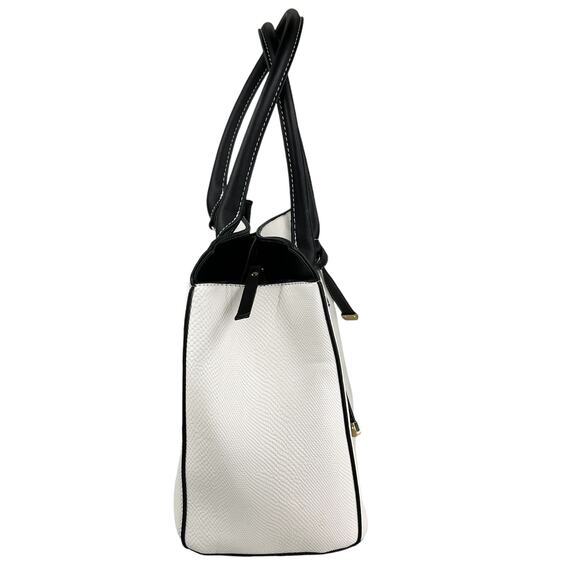 Adrienne Vittadini Madison Avenue Collection Satchel Lock White Black - Picture 6 of 16